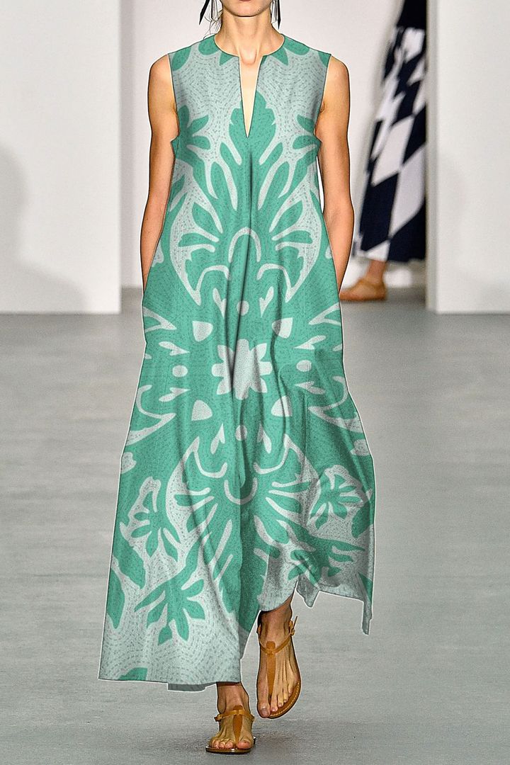 Hawaii Flower Green V Neck Maxi Dress Ha35385