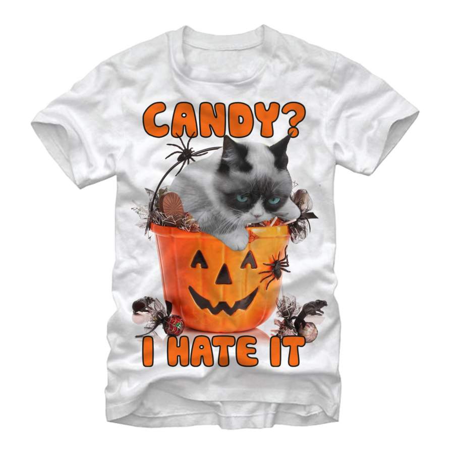 Grumpy Cat Men’s Halloween I Hate Candy  T Shirt White