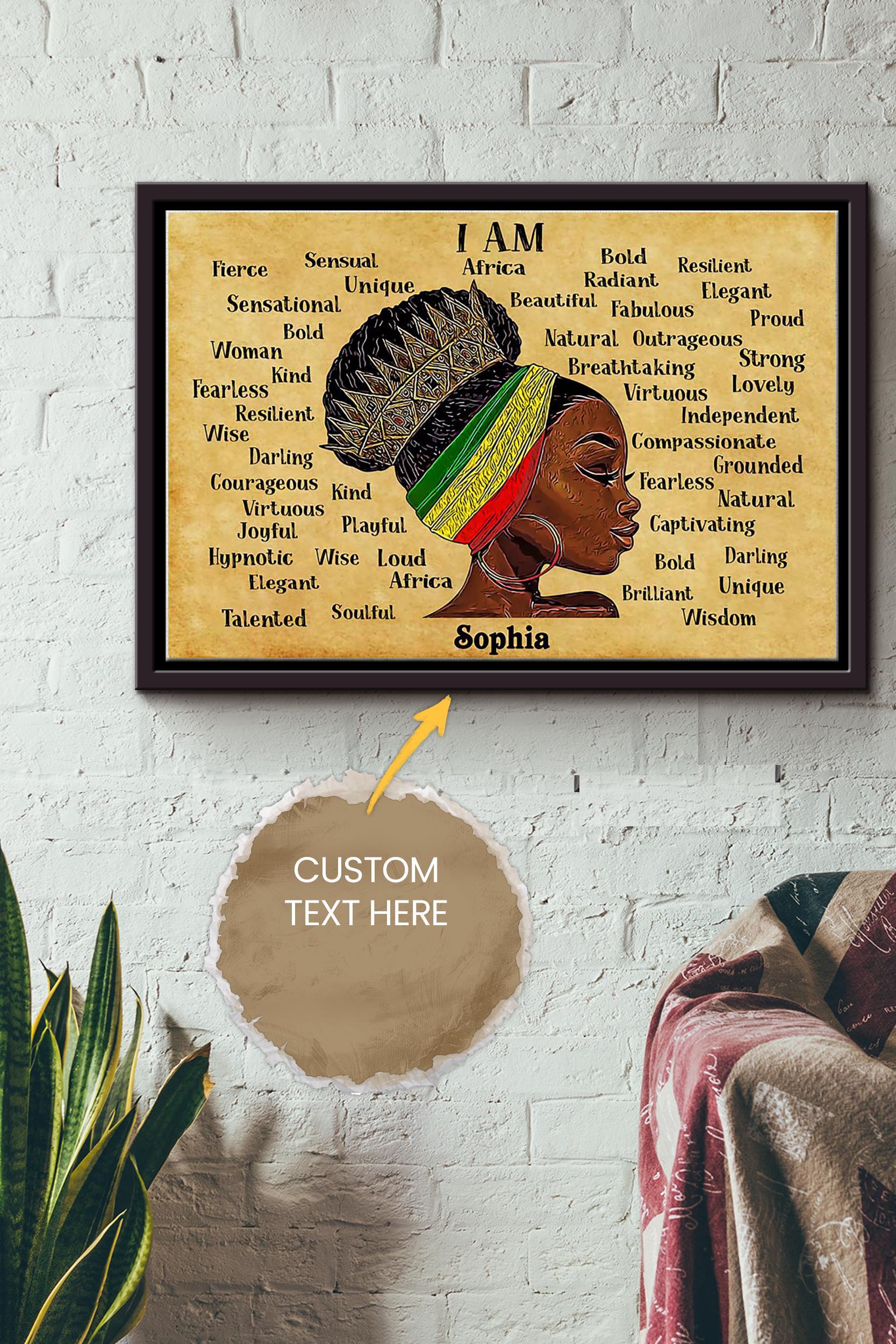 Afro Girl Personalized Poster – Women Wall Art – Gift For Black Woman African Woman Home Decor Framed Matte Canvas