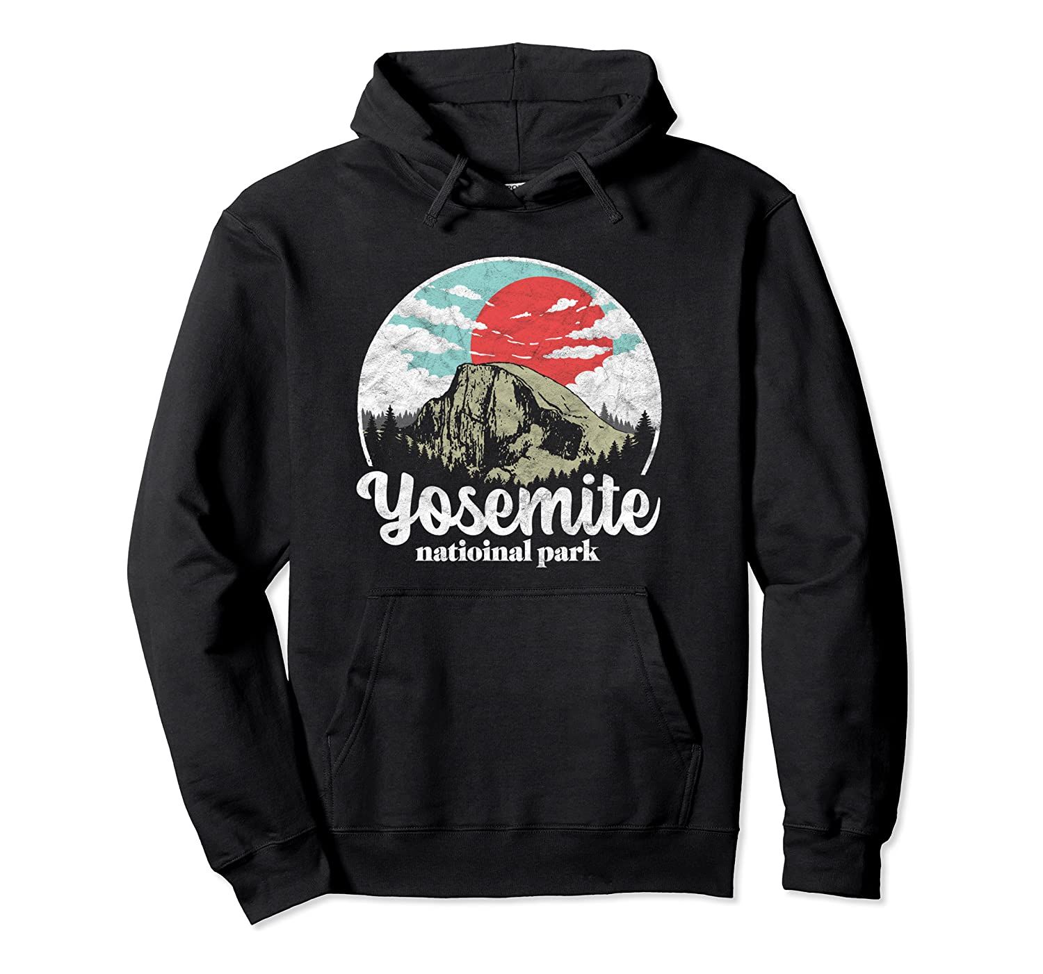 Yosemite National Park Vintage Style Half Dome & Sun Graphic Pullover Hoodie T-Shirt, Sweatshirt, Tank Top