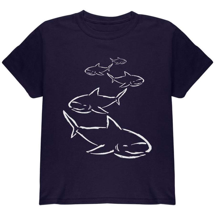 Shark Hunting Line Handdrawn Youth T Shirt