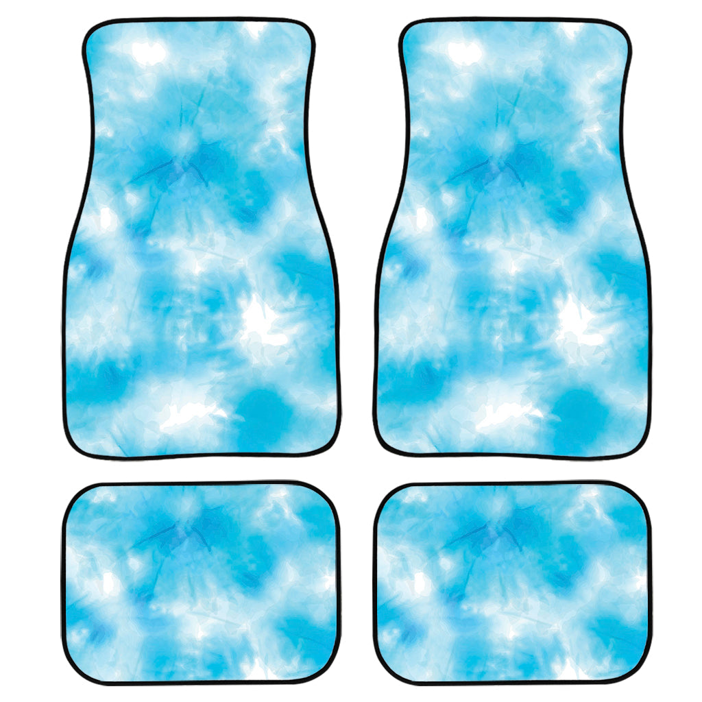 Blue Shibori Tie Dye Print Front And Back Car Floor Mats, Front Car Mat