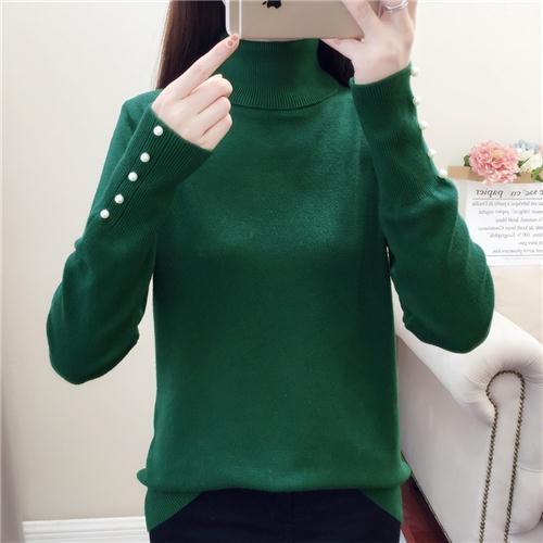 Women’s Black Sweater 2020 Fall Turtleneck New Korean Style Slim Sweater Loose Pearl Decor Long Sleeve Pullovers Knitwear Female alx