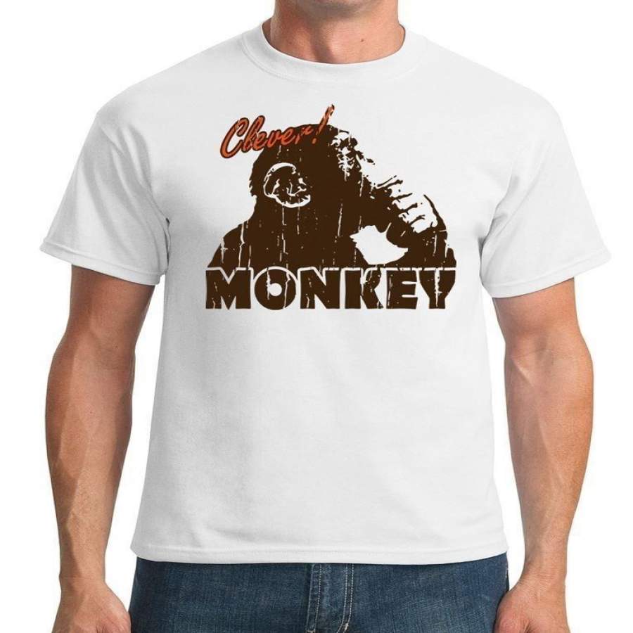 Clever Monkey – The Thinker – Funny – Mens T-Shirt