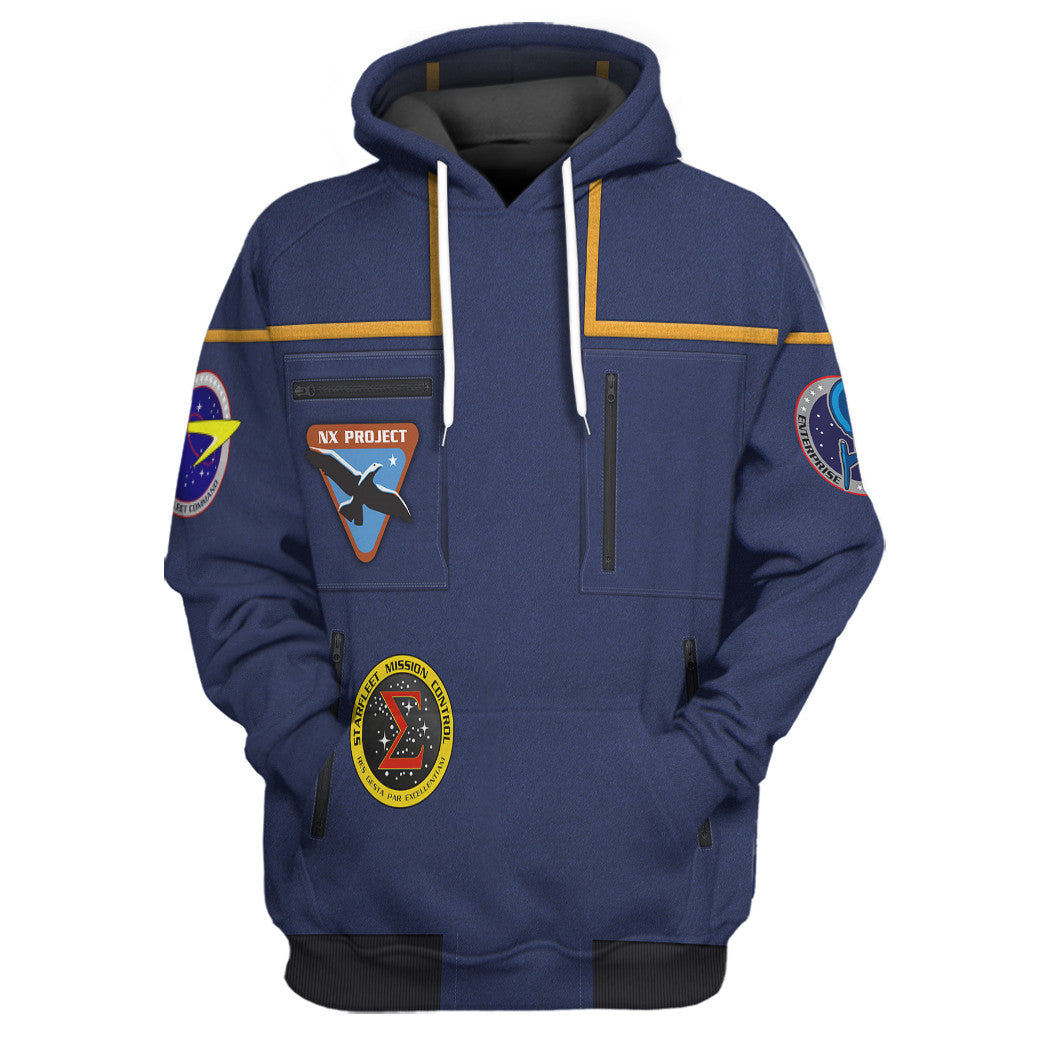 3D Star Trek Enterprise Captain Jonathan Archer Uniform Custom Hoodie Tshirt Apparel