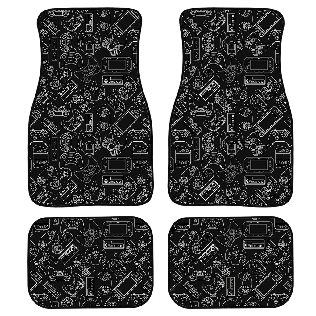 Black And White Video Game Pattern Print Front And Back Car Floor Mats, Front Car Mat