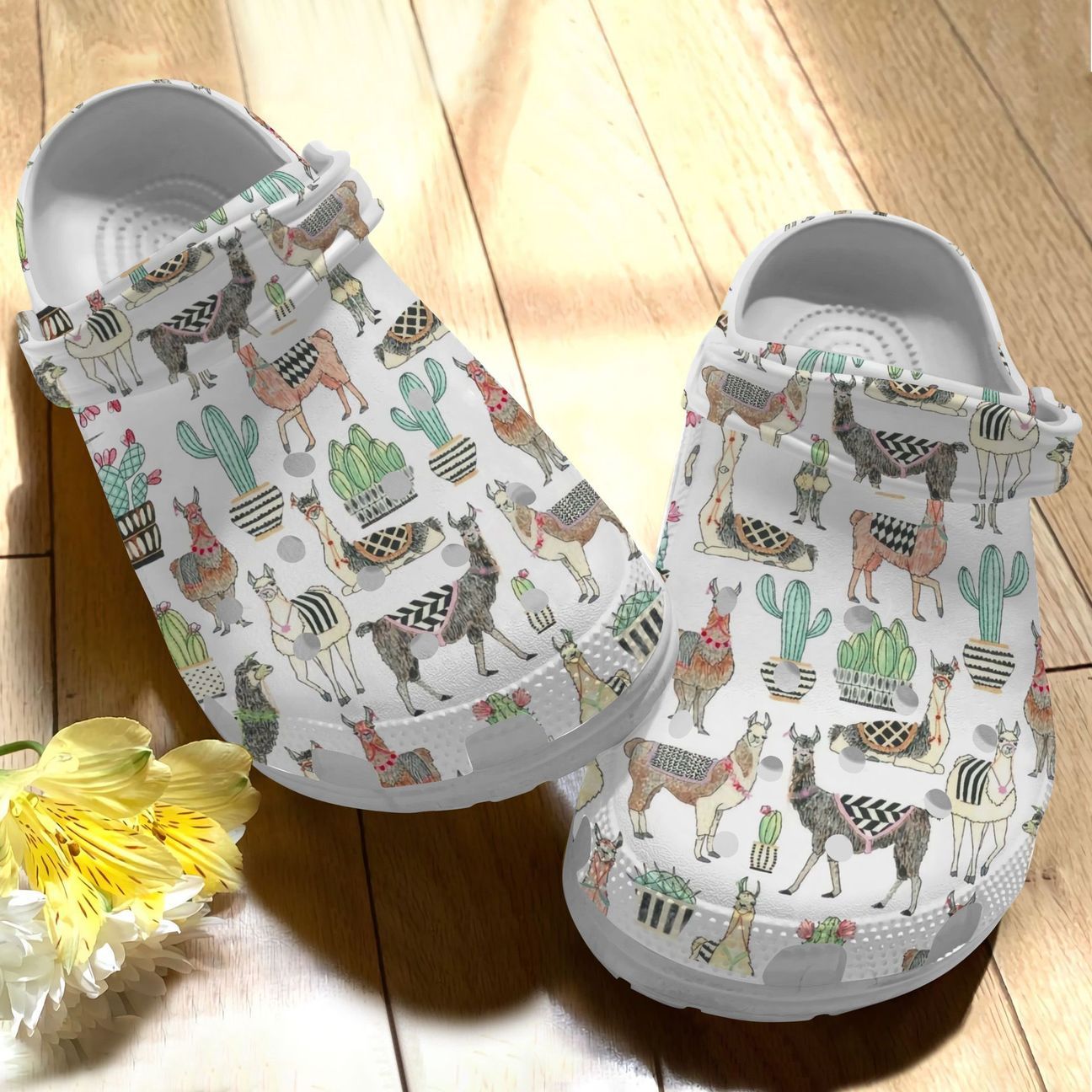 Llama Personalize Clog, Custom Name, Text, Fashion Style For Women, Men, Kid, Print 3D Whitesole Lovely Llama