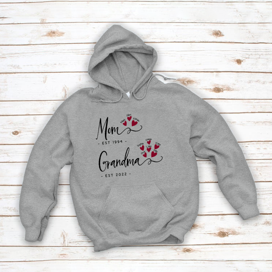 Mom Grandma Est Heart Custom Hoodie