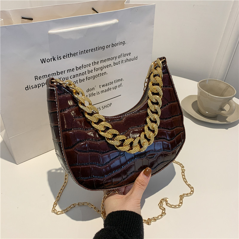 Candy Color Women Shoulder Bags Stone Pattern Retro Underarm Handbags 2022 Solid Color Fashion Crossody Bags Chain Crescent Bag alx