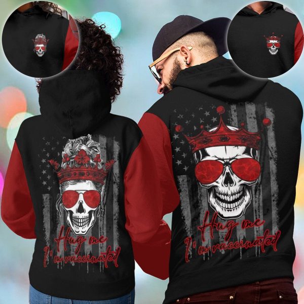 Hug Me I’M Vaccinated Skull Couple Red Hoodies Td