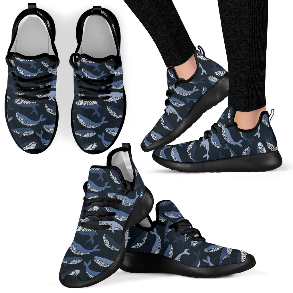 Humpback Whale Pattern Print Black Men Women Knit Sneaker