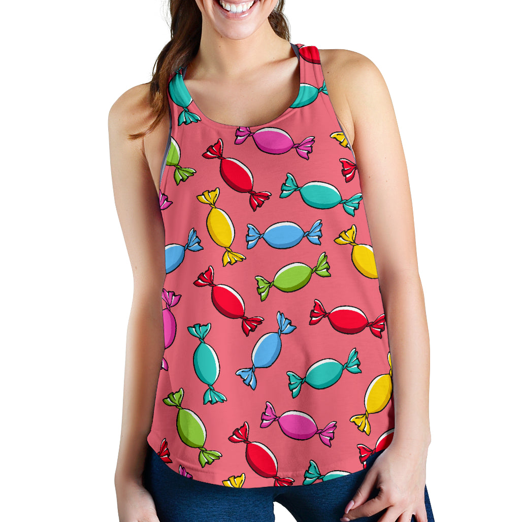 Colorful Wrapped Candy Pattern Women Racerback Tank Top