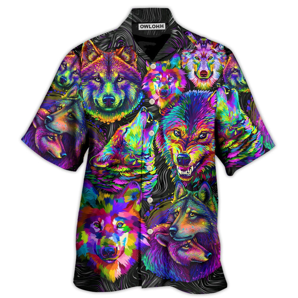 Wolf Neon Colorful Art – Hawaiian Shirt  – Owl Ohh