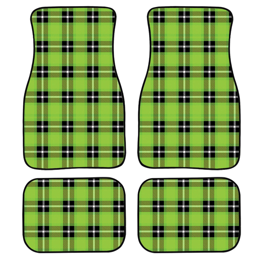 Ufo Green Tartan Pattern Print Front And Back Car Floor Mats, Front Car Mat