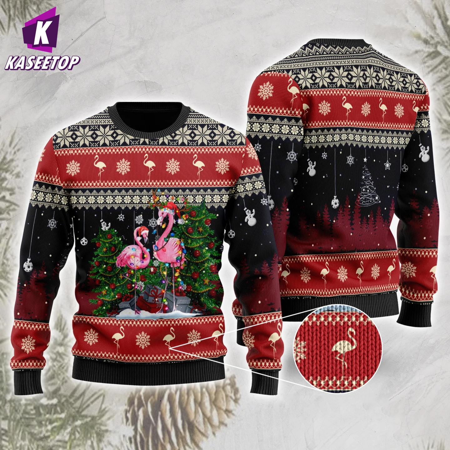 Unisex Ugly Sweater Flamingo With Stringlights Christmas Jumper Tops 3D Print Men’s Knitting Crewneck Sweatshirt Casual Shirt alx