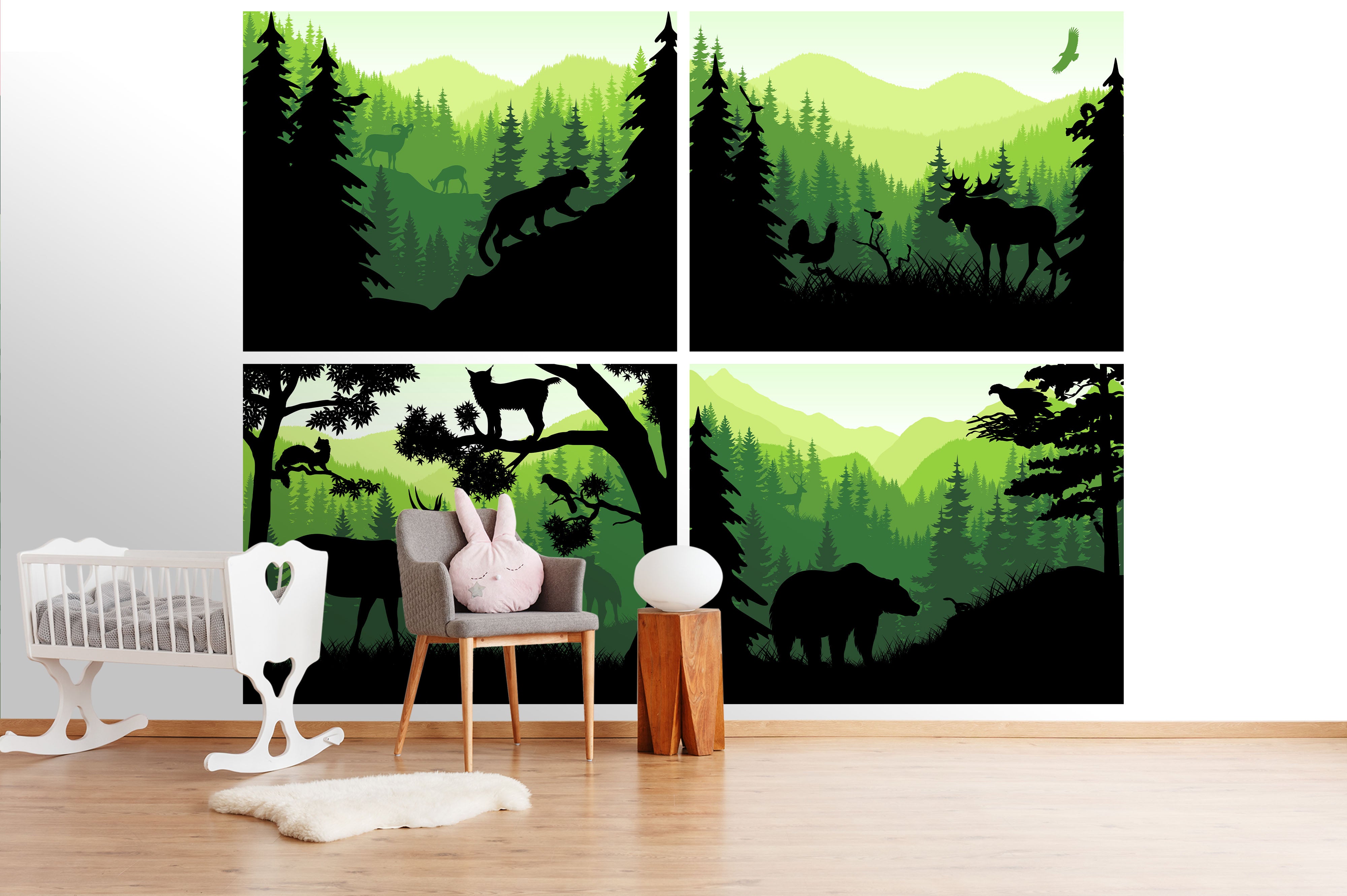 3D Green Forest Elk Eagle Bird Animal Wall Mural Wallpaper 61