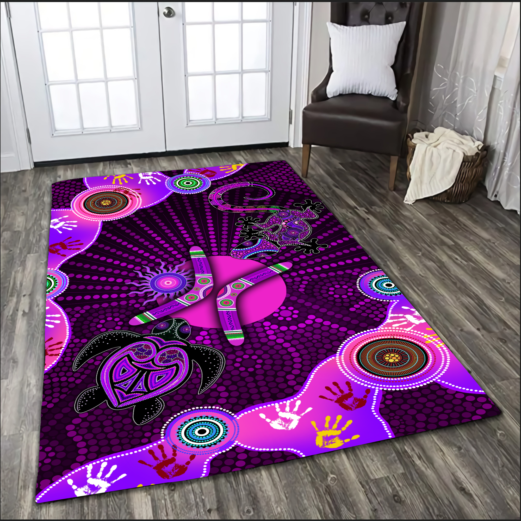 Aboriginal Naidoc Week 2021 Purple Turtle Lizard Sun Rug