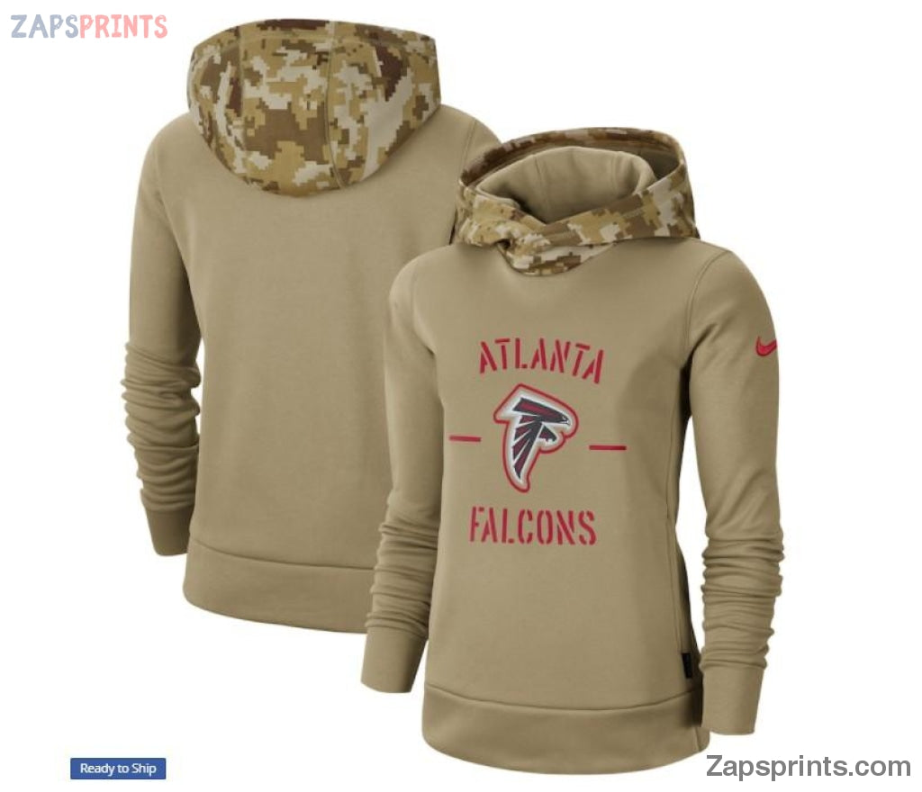 Women Khaki Atlanta Falcons 2019 Salute To Service Therma Pullover Hoodie