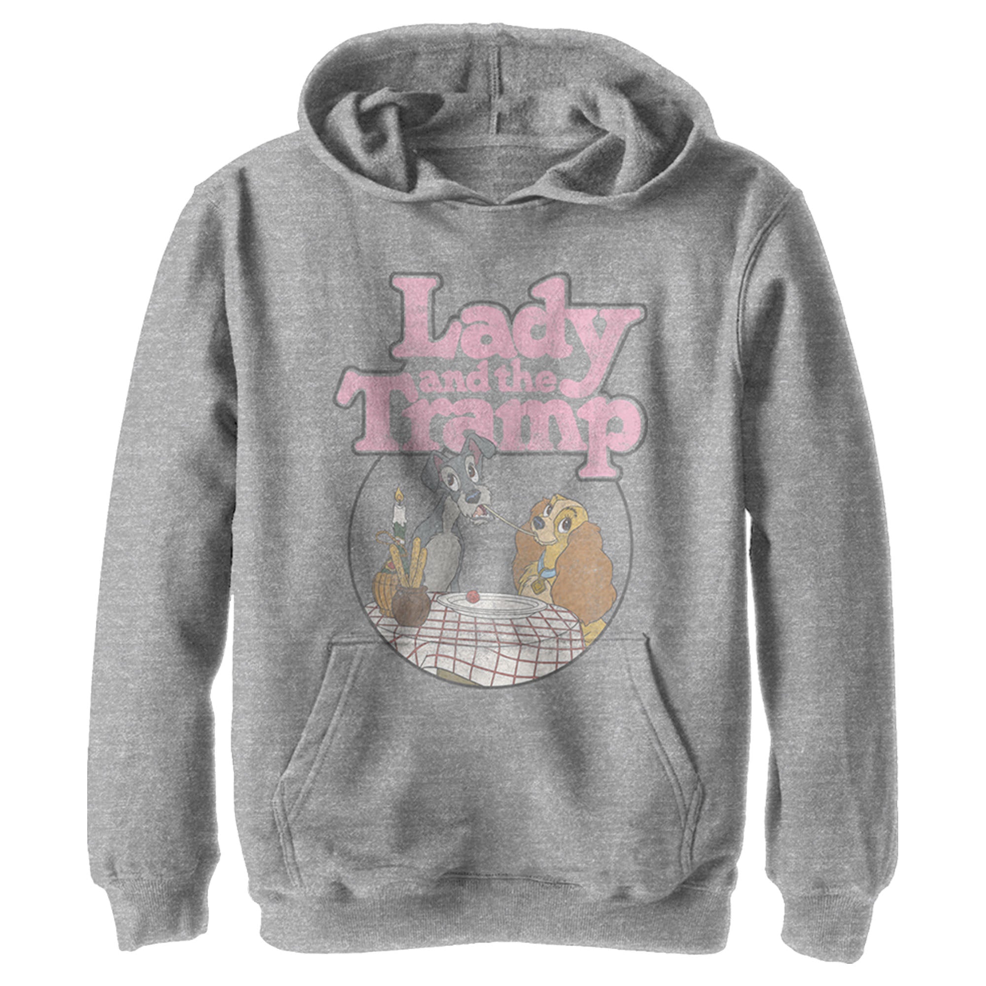 Boy’S Lady And The Tramp Distressed Spaghetti Kiss Movie Logo Pull Over Hoodie