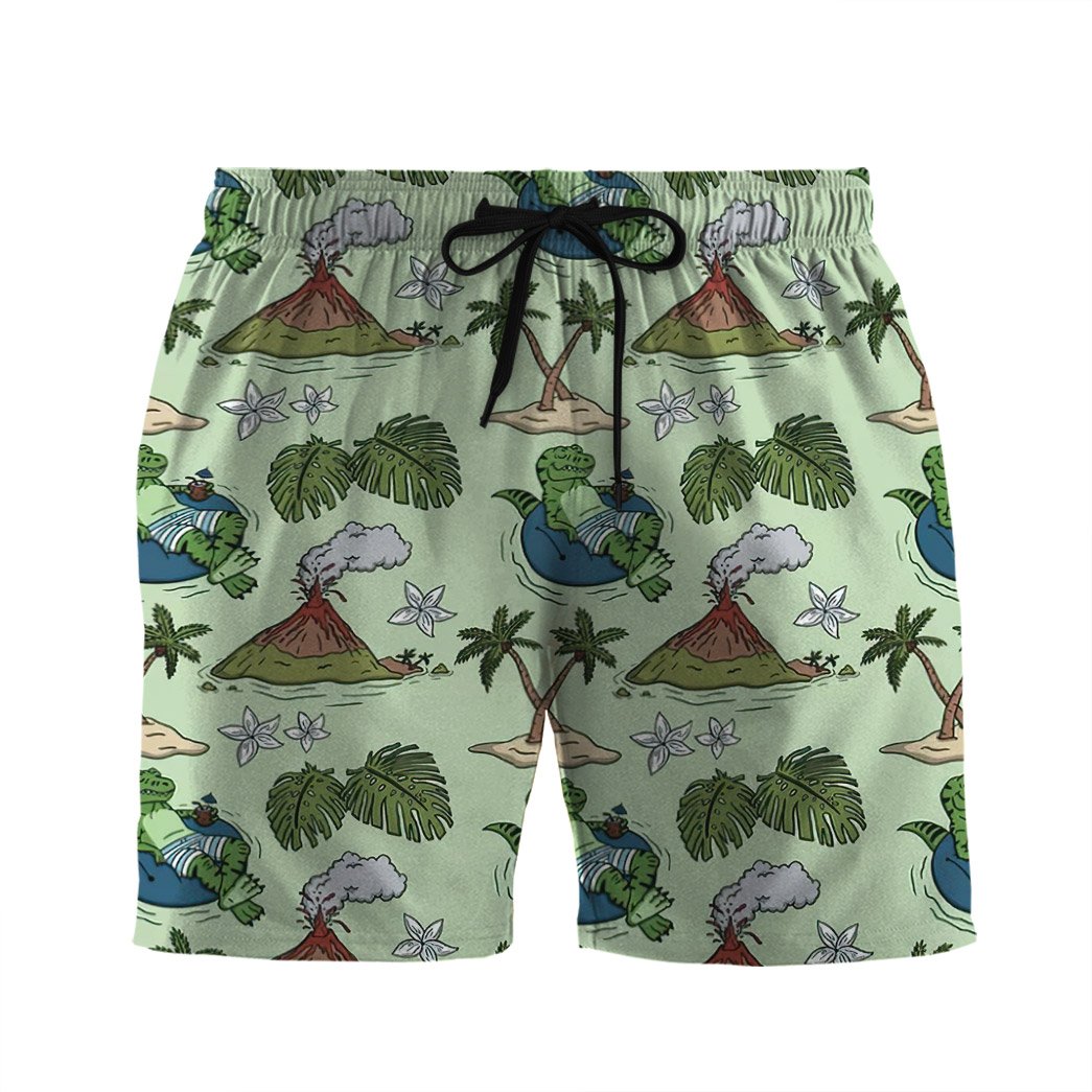 3D Hawaiian Dinosaur Custom Beach Short Swim Trunk