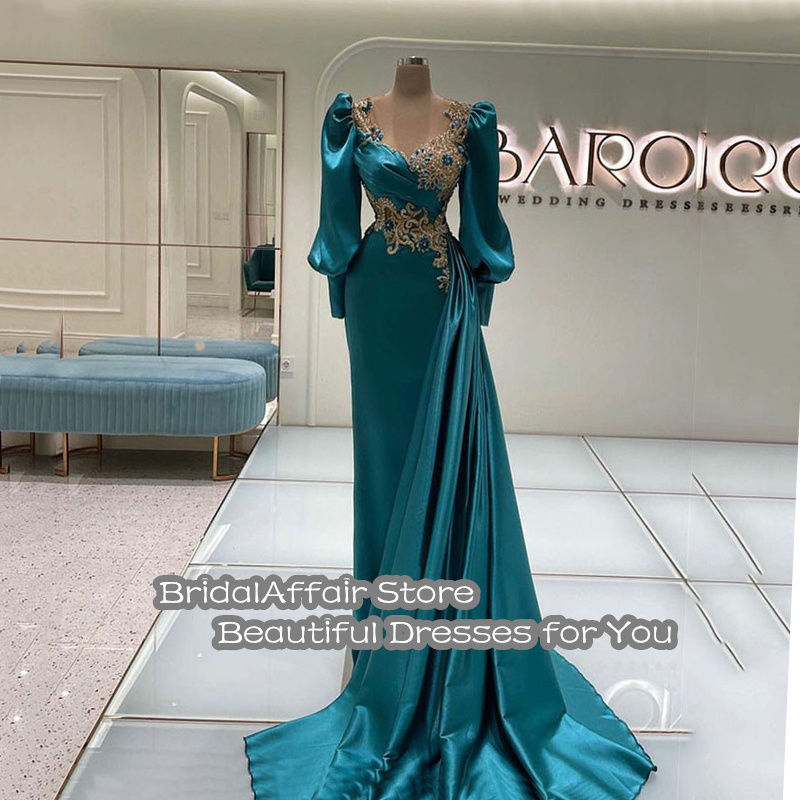 BridalAffair Mermaid Beaded Arabia Prom Dress Satin Embroidery Lace Long Women’s Evening Dress Dubai Special Occasion Party Gown alx