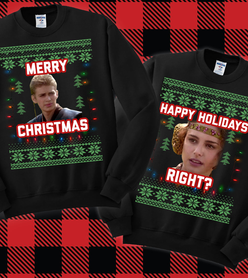 Anakin & Padme Christmas Meme – Couples Ugly Christmas Sweater – Party Sweatshirt