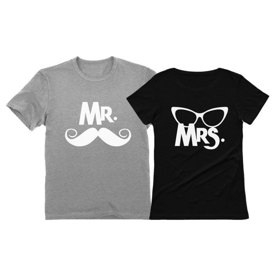 Mr & Mrs Matching Couple T-Shirts – His & Hers Wedding Anniversary Gift Set