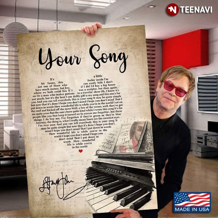 vintage your song lyrics with heart typography and elton john signatures poster canvas poster canvas