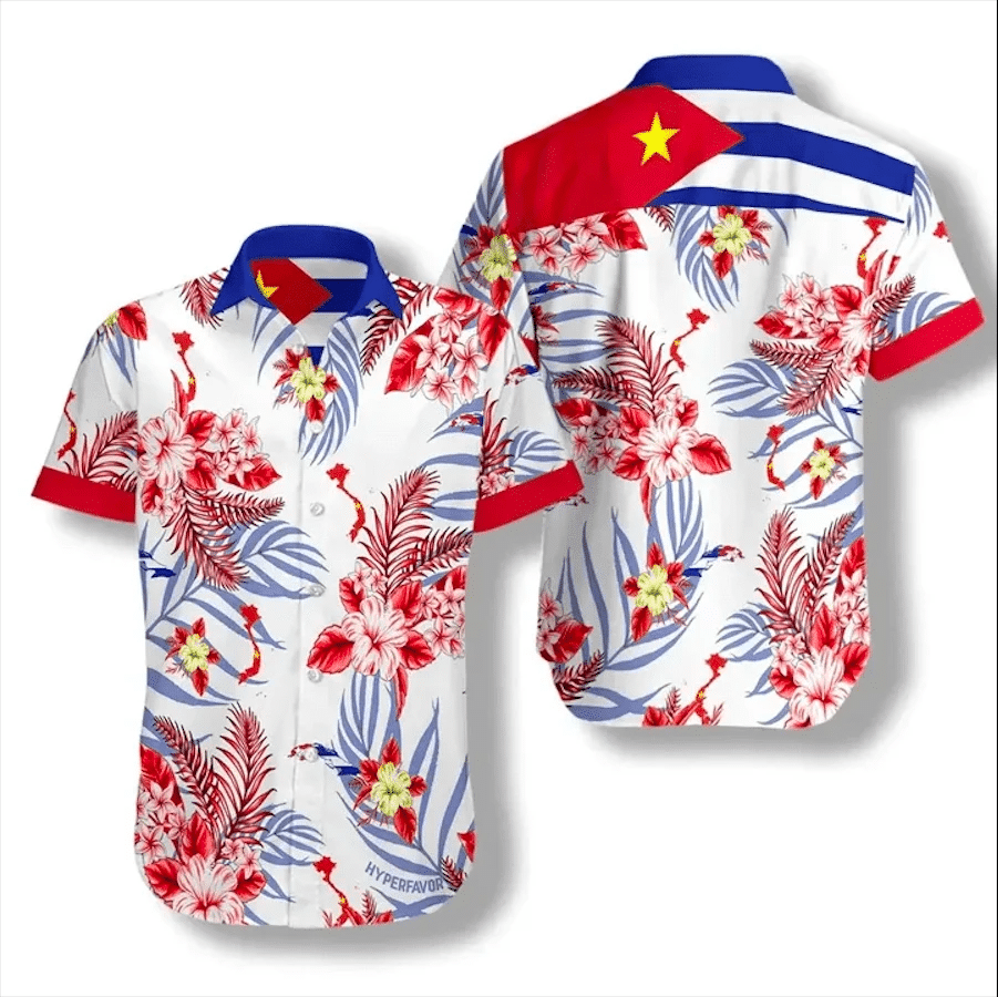 Free Cuba White And Red Tropical Unisex Hawaii Shirts Ha55788