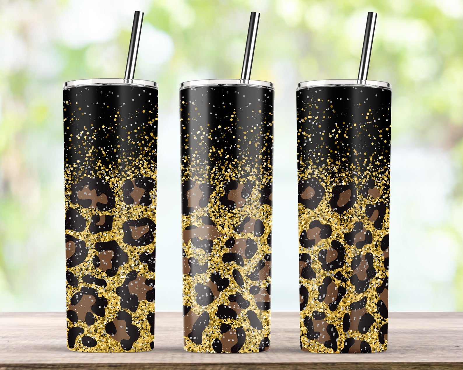 Black Glitter Leopard Print 20Oz Skinny Tumbler