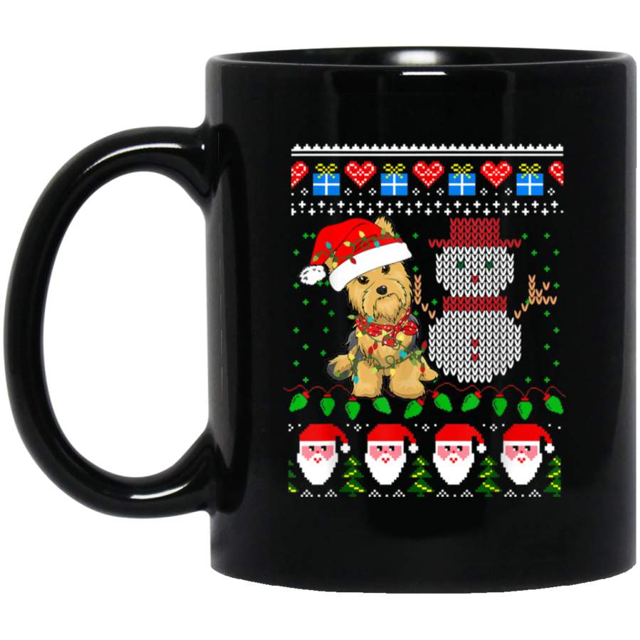 Yorkshire Terrier Ugly Christmas Sweater Funny Holiday Gift  11 oz 15 oz Mug Black