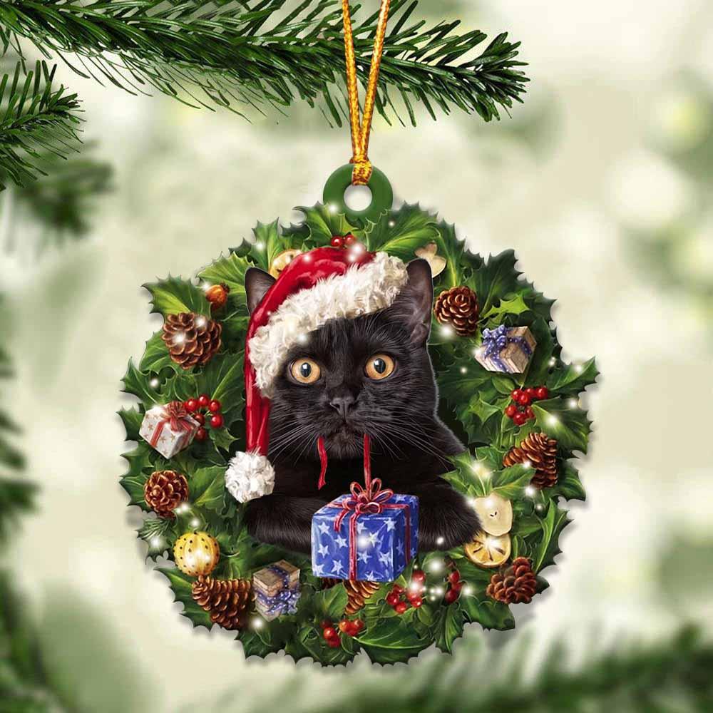 Black Cat And Christmas Gift For Her Gift For Him Gift For Christmas Ornament Chm