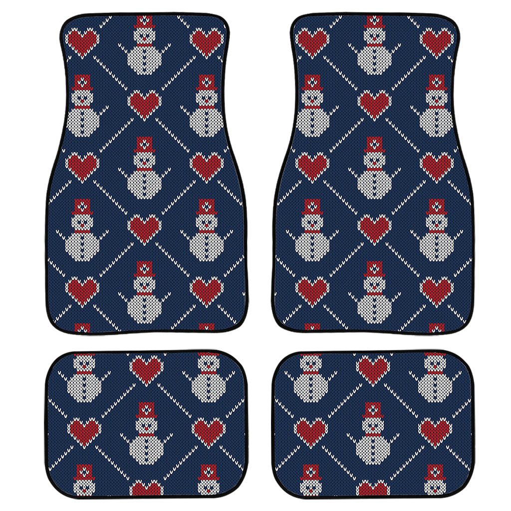 Cute Snowman Knitted Pattern Print Front And Back Car Floor Mats, Front Car Mat