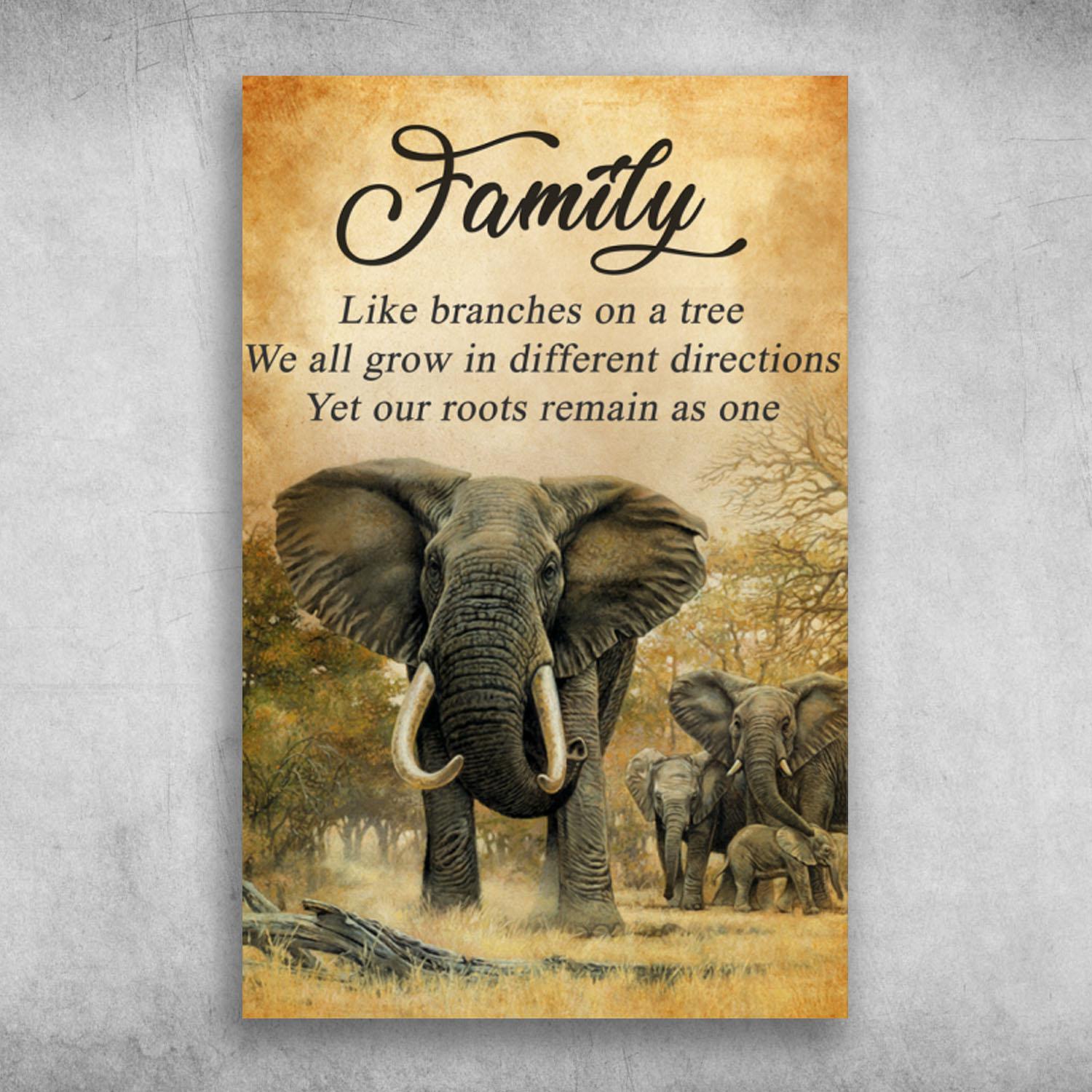 Family Like Branches On A Tree Elephant Poster Print Wall Art Canvas Wall Decor