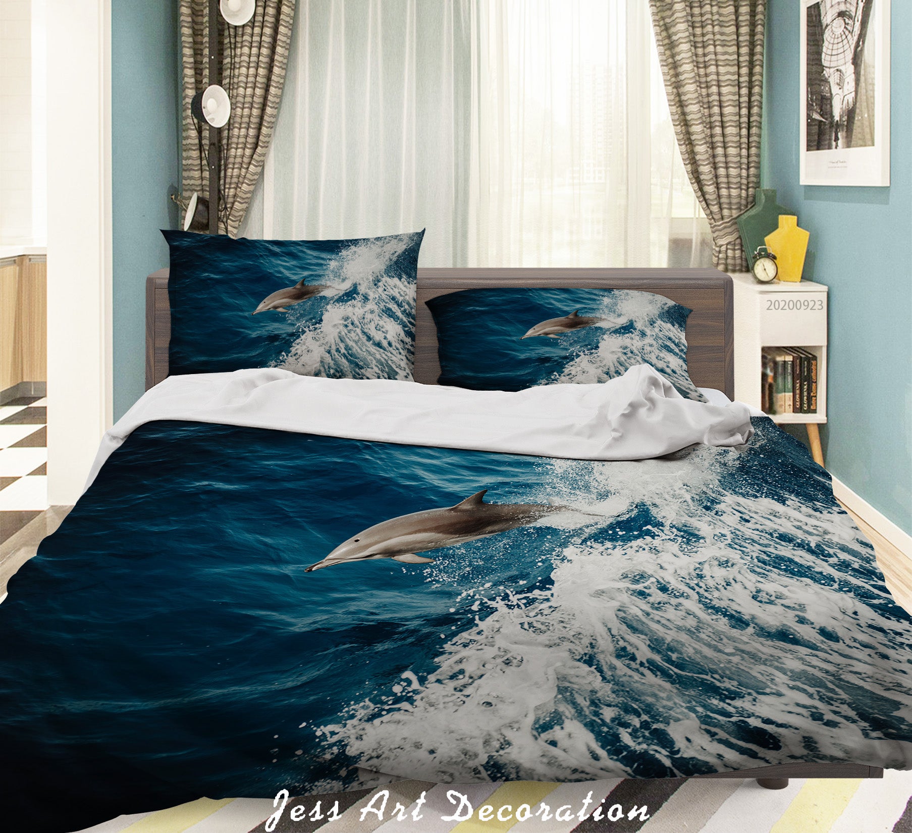 3D Marine Life Dolphin Wave Quilt Cover Set Bedding Set Duvet Cover Pillowcases Wj 6327