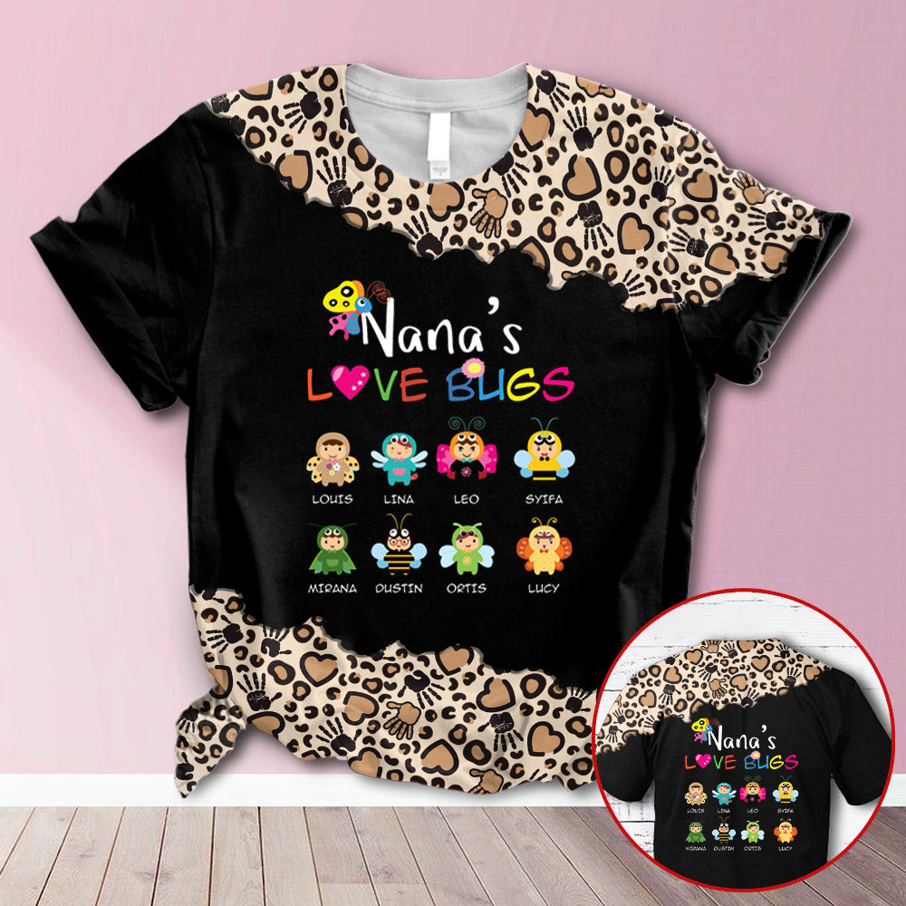 Personalized Nana’S Love Bugs Cute Grandkids Leopard All Over Print Shirts, 3D Shirt For Grandma Hn98 Trhn