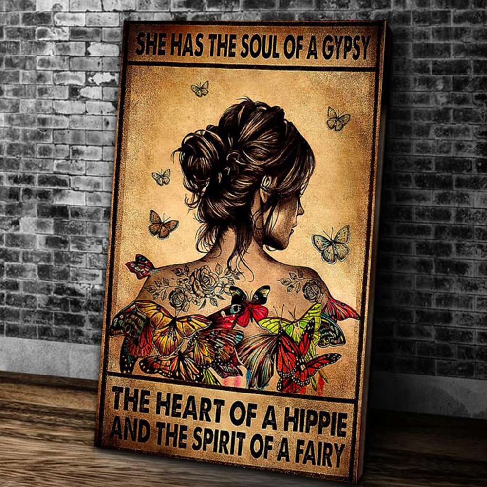 Butterfly Poster Wall Art – Butterfly Poster Wall Art – She Has The Soul Of A Gypsy The Heart Of A Hippie And The Spirit Of A Fairy, Home Decor Poster