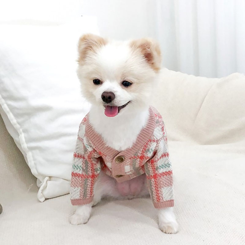 Buttoned Dog Knit Sweater Bichon Plaid Sweater Puppy Poodle Warm Clothes for Autumn and Winter Fashion Soft Dog Clothes alx