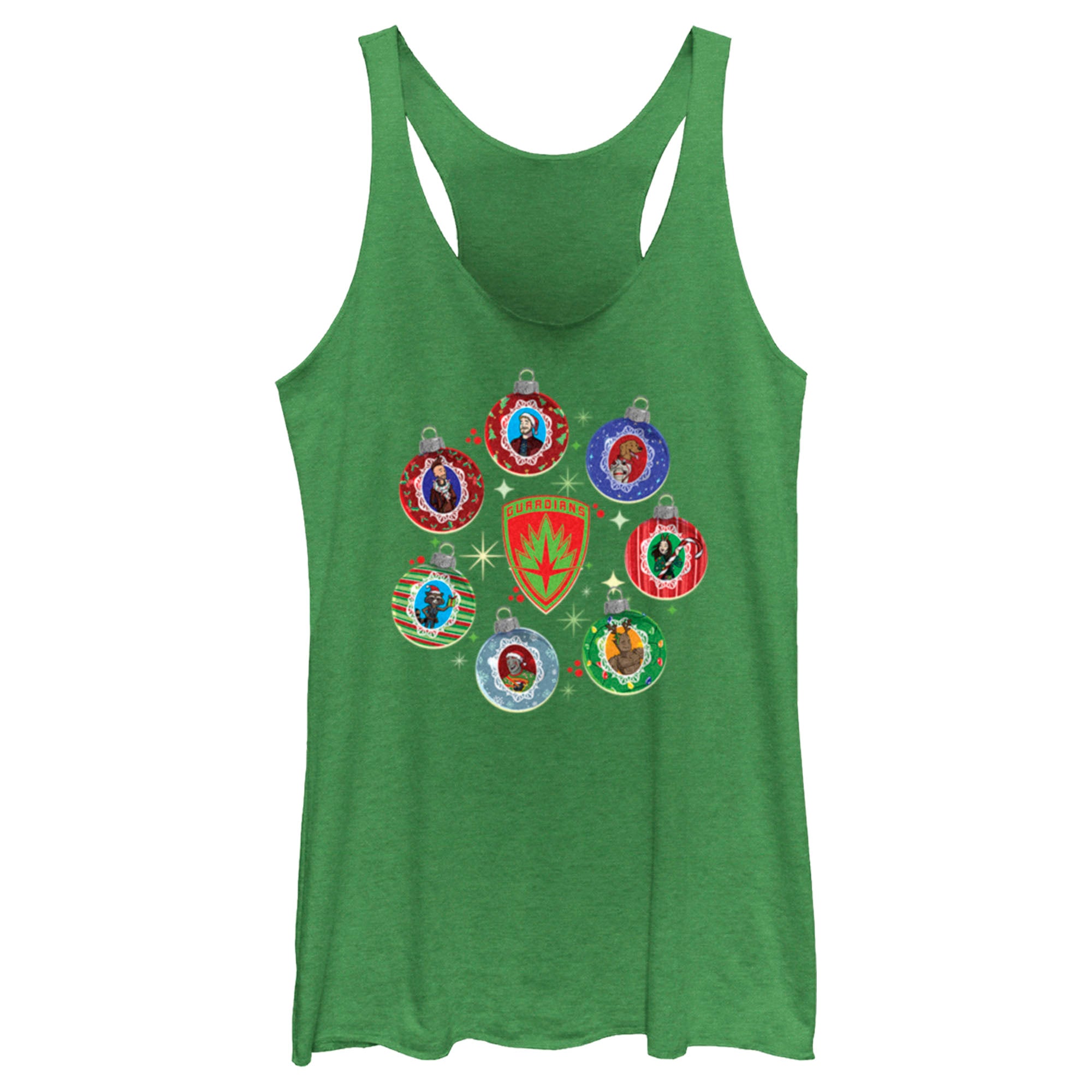 Women’S Guardians Of The Galaxy Holiday Special Character Ornaments Racerback Tank Top