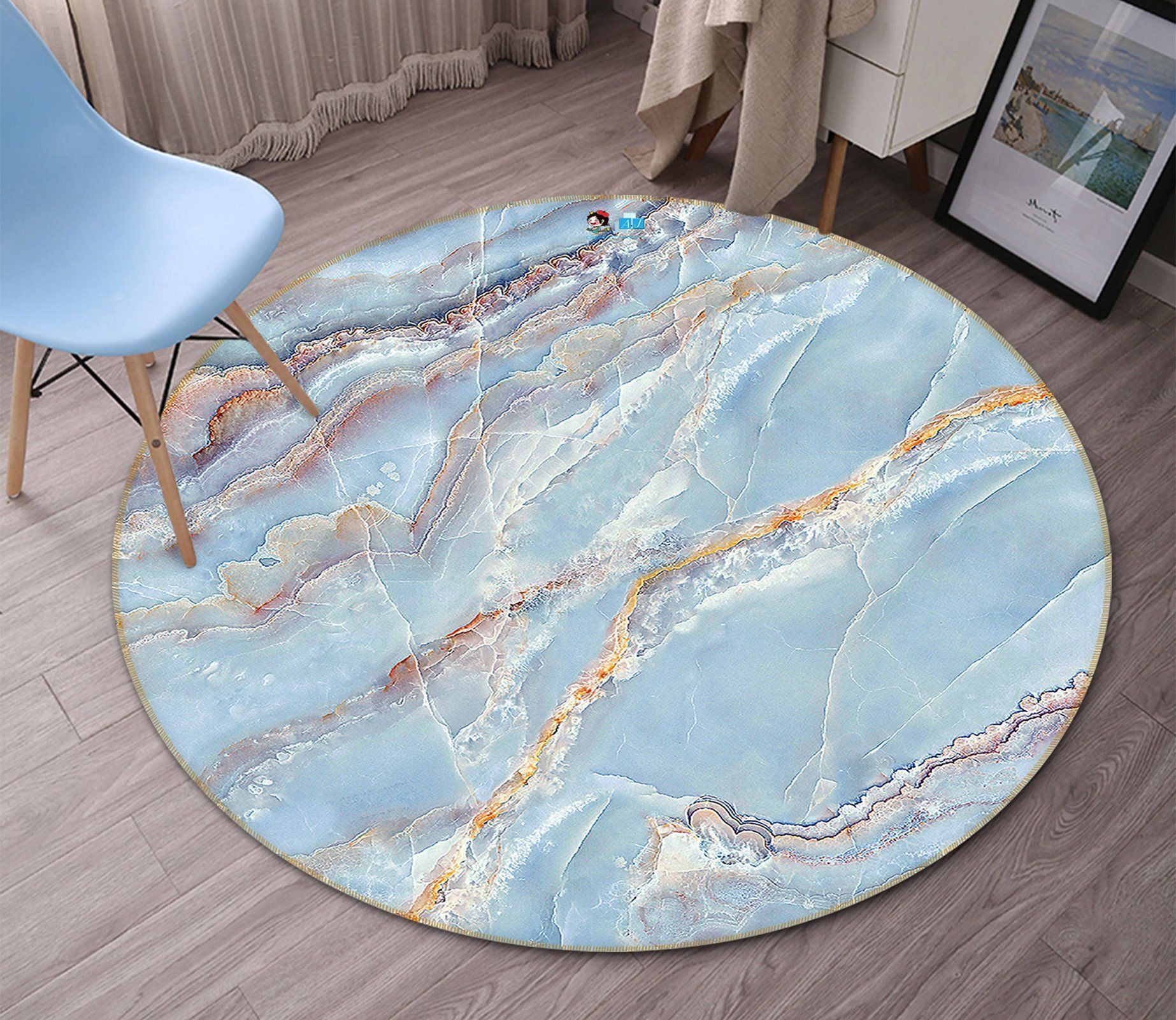 3D Babyblue Marble Texture 256 Round Rug – Round Carpet Home Decor