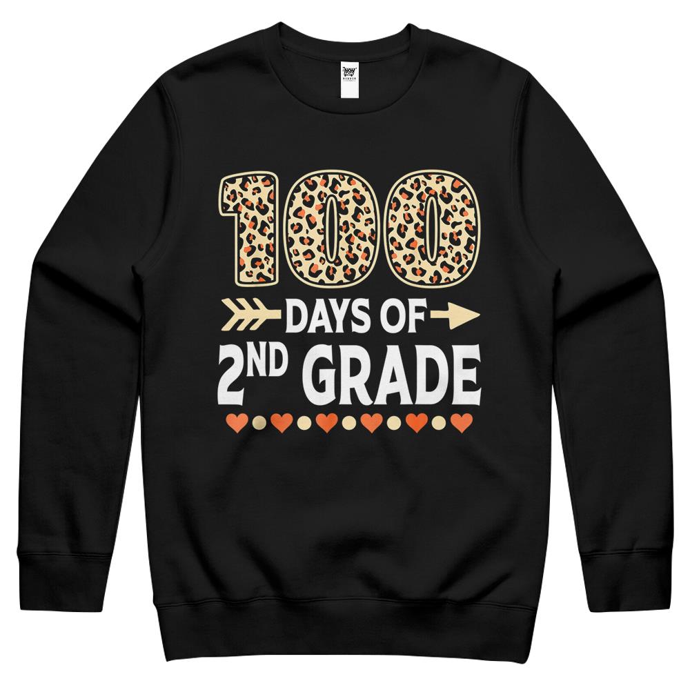 100 Days Of Second Grade Teacher 100Th Day Of School Leopard Crewneck Sweatshirt