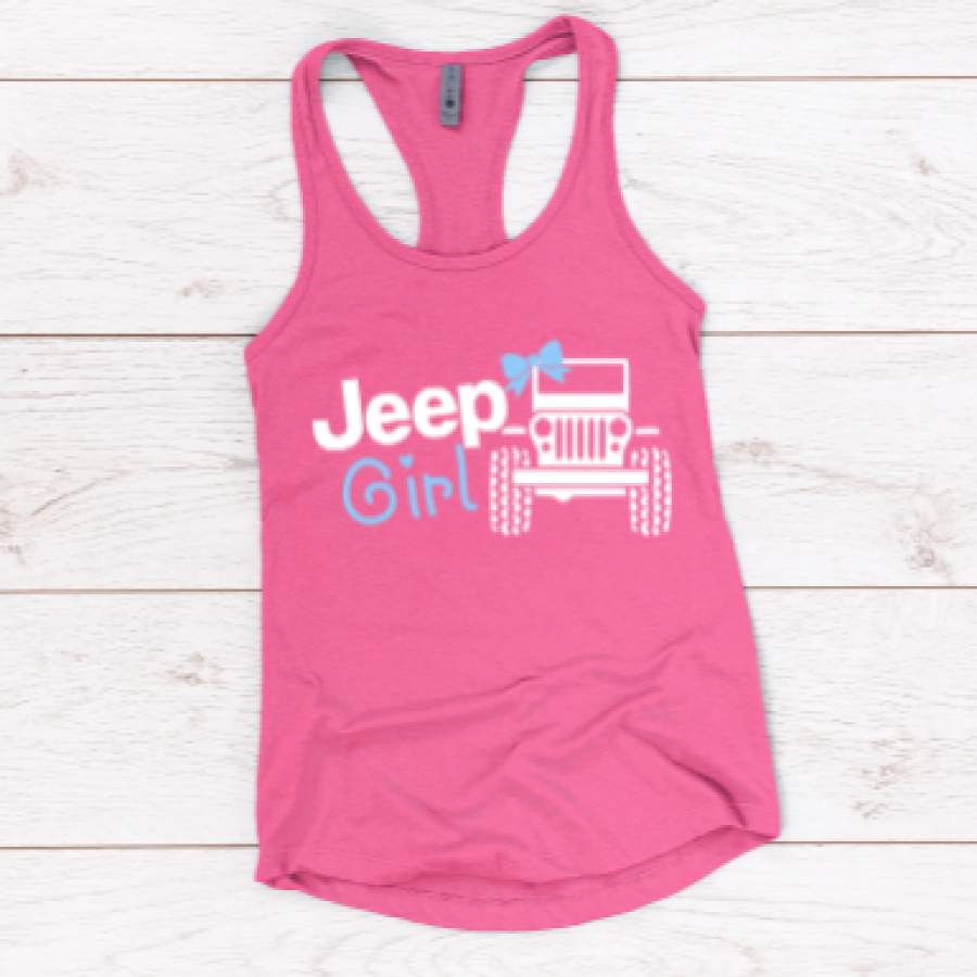 Cute Jeep Girl Pink Women’s Tank Top T-Shirt