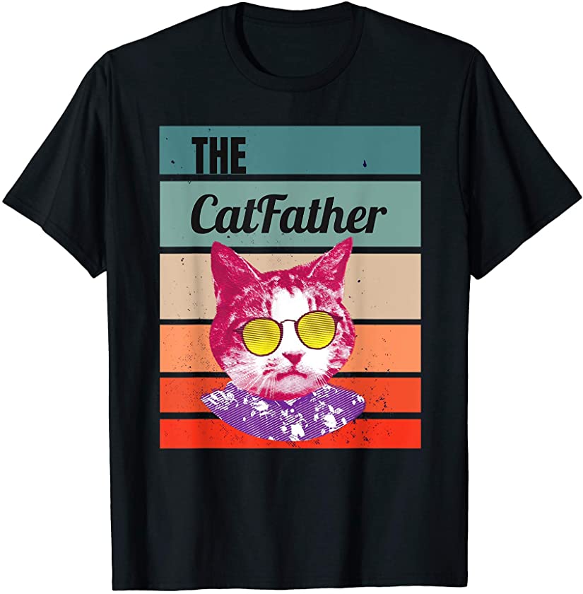 Mens The Catfather Vintage Cat Father Day Kitten Dad Glass Gifts T-Shirt