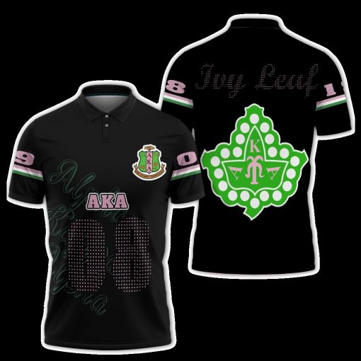 Alpha Kappa Alpha Aka 08 Ivy Leaf Black Polo Shirt