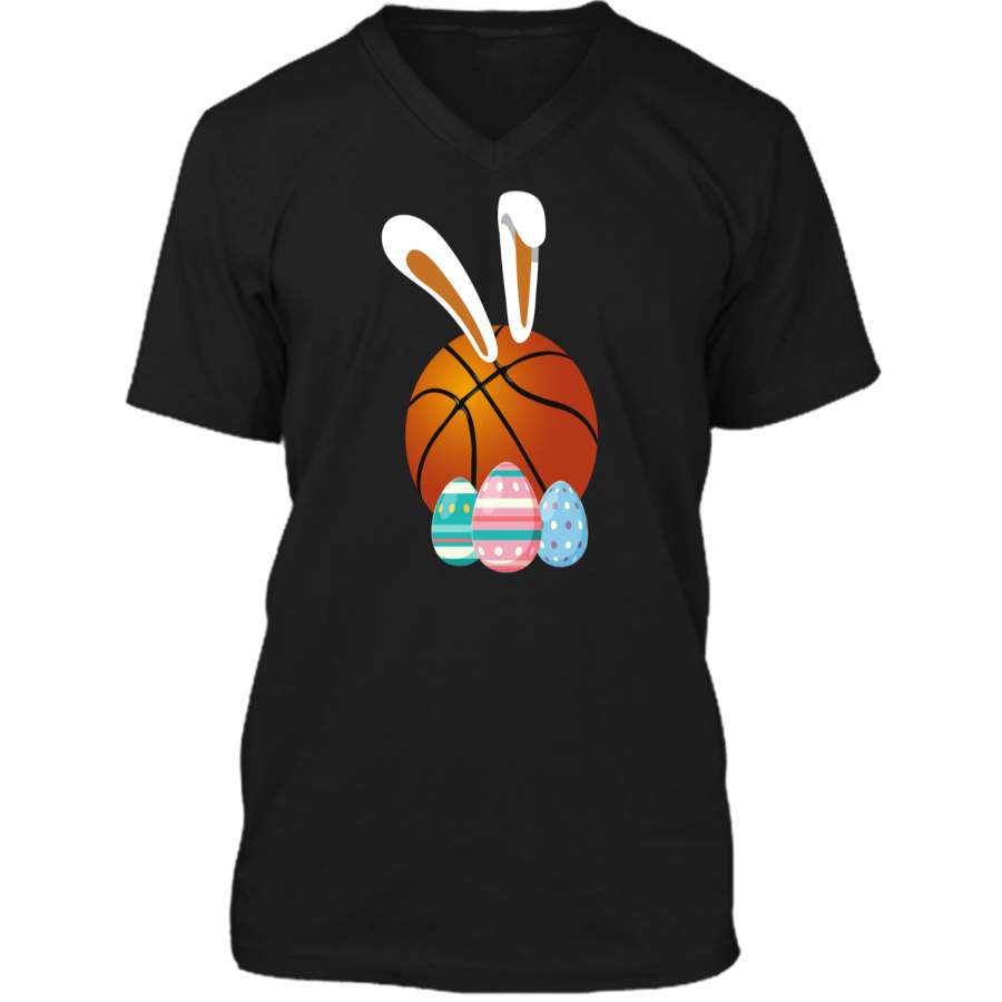 Easter Bunny Basketball T-Shirts Funny Mens Printed V-Neck T