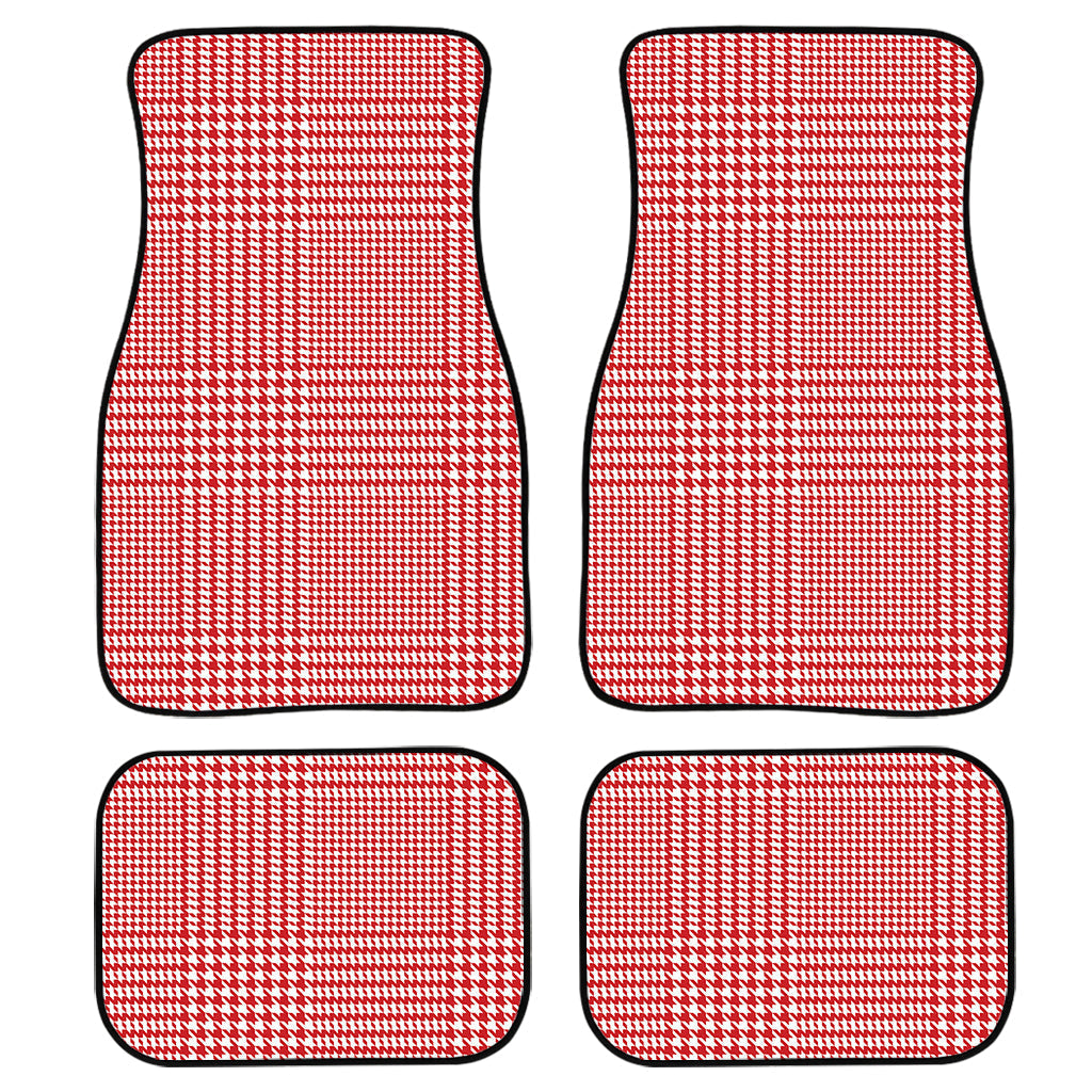 Red And White Glen Plaid Print Front And Back Car Floor Mats, Front Car Mat