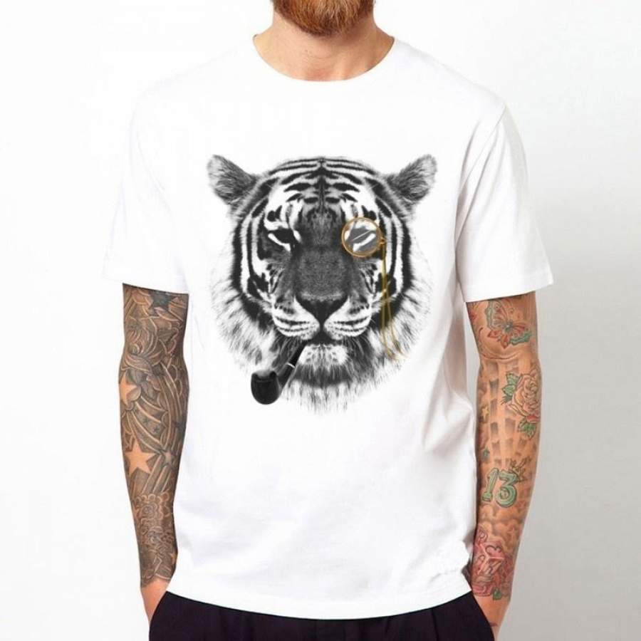 2018 New Fashion Funny Smoking Tiger Design Men’s T shirt Boys Male Hipster Tops Cool Short Sleeve Round Neck Tees Shirt