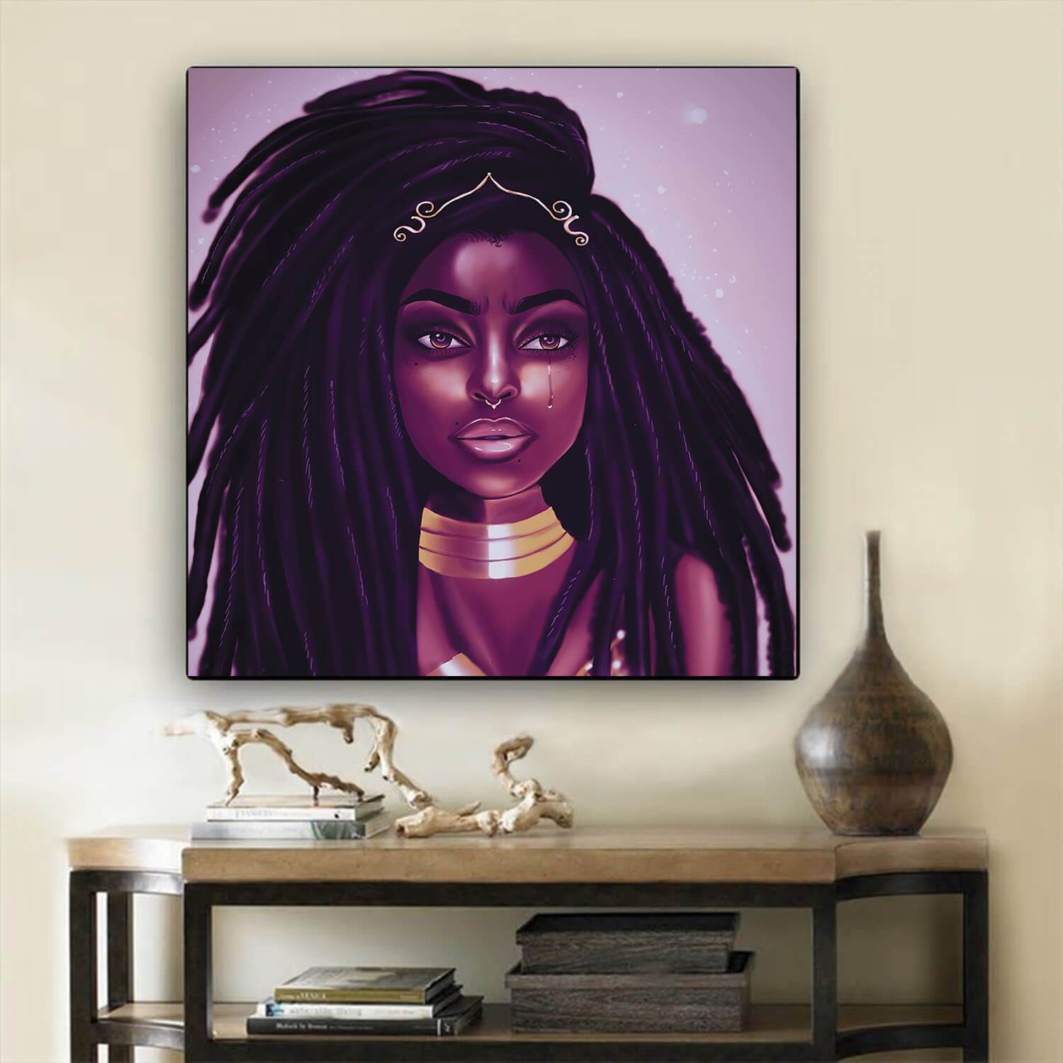 Black History Art Beautiful Black Afro Lady African American Artwork On Canvas Afrocentric Home Decor Ideas BPS47900