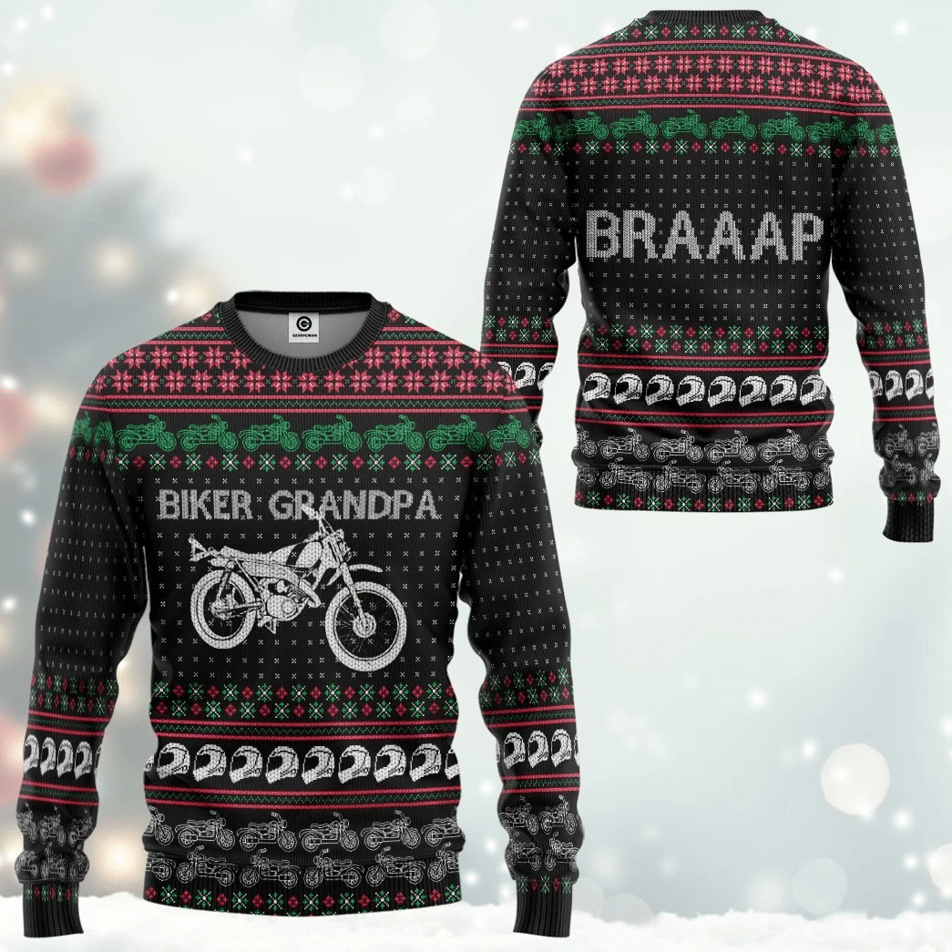 Biker Grandpa Braaap Ugly Christmas Sweater