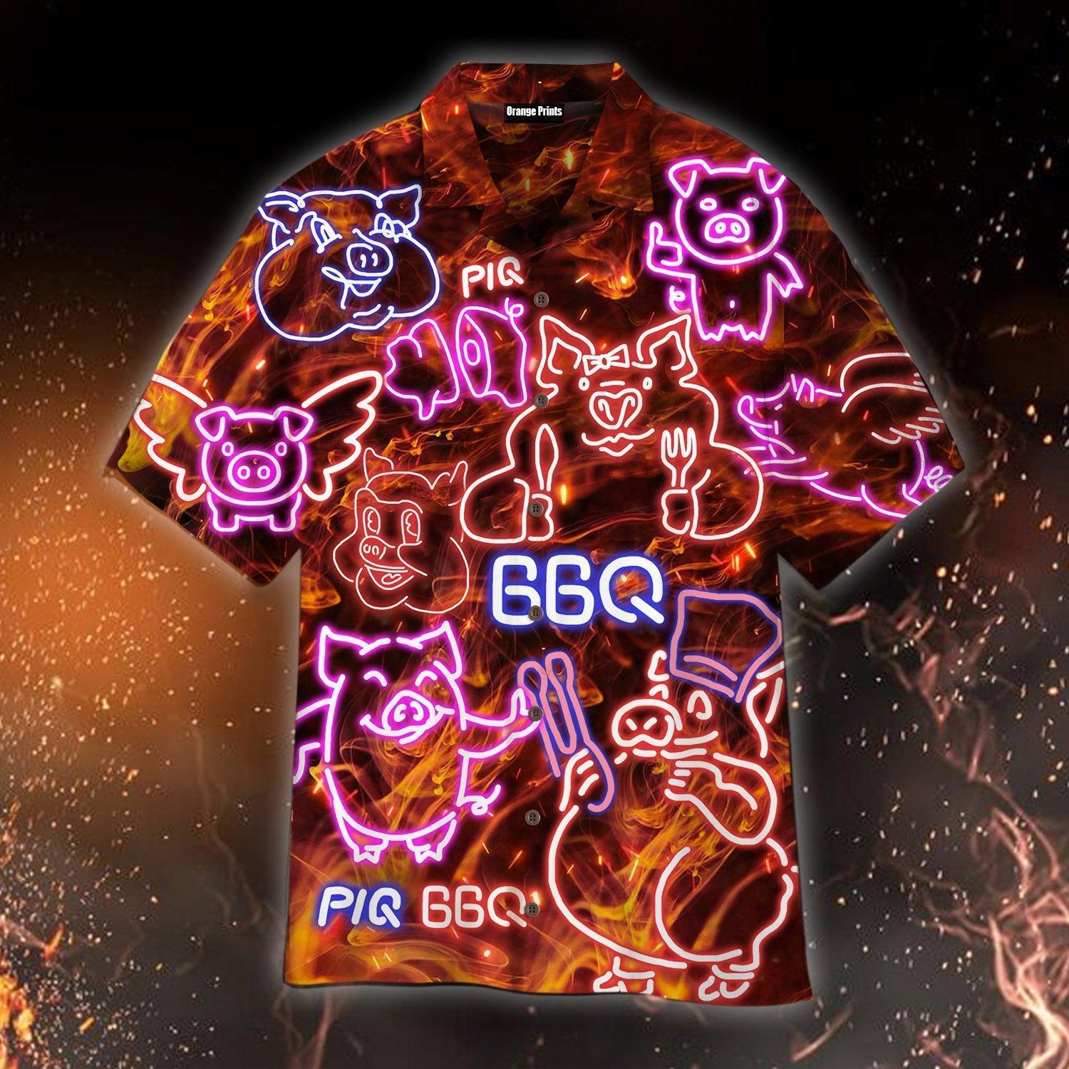 Neon Pig Bbq Hawaii Shirt For Men And Women Ha3158